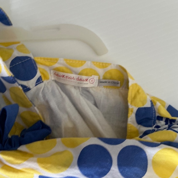 Deux Par Deux Girls Summer Dress Size 6 Polka Dot and Flowers Yellow and Blue - Picture 6 of 8